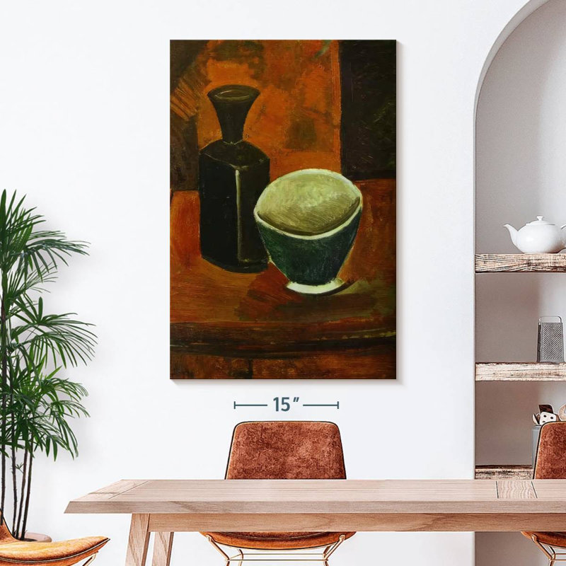 Pan vert et bouteille noire, H 48 po x l 32 po