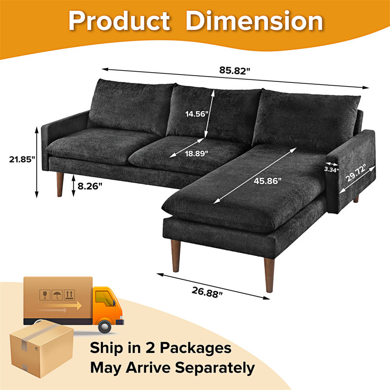 L-Shaped Sofa with Padded Cashmere: Multi-functional Design, Modern Luxury Appearance, Black Velvet