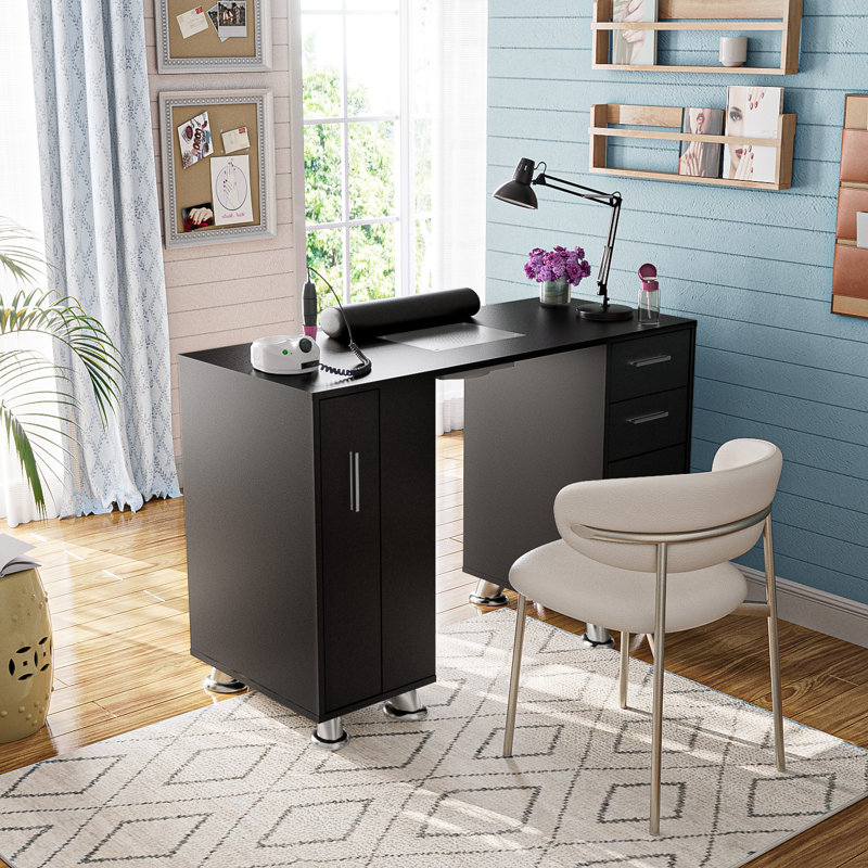 Station de table manucure avec collecteur de poussière électrique Aldgate, 4 sacs à poussière, coussin de poignet, Noir