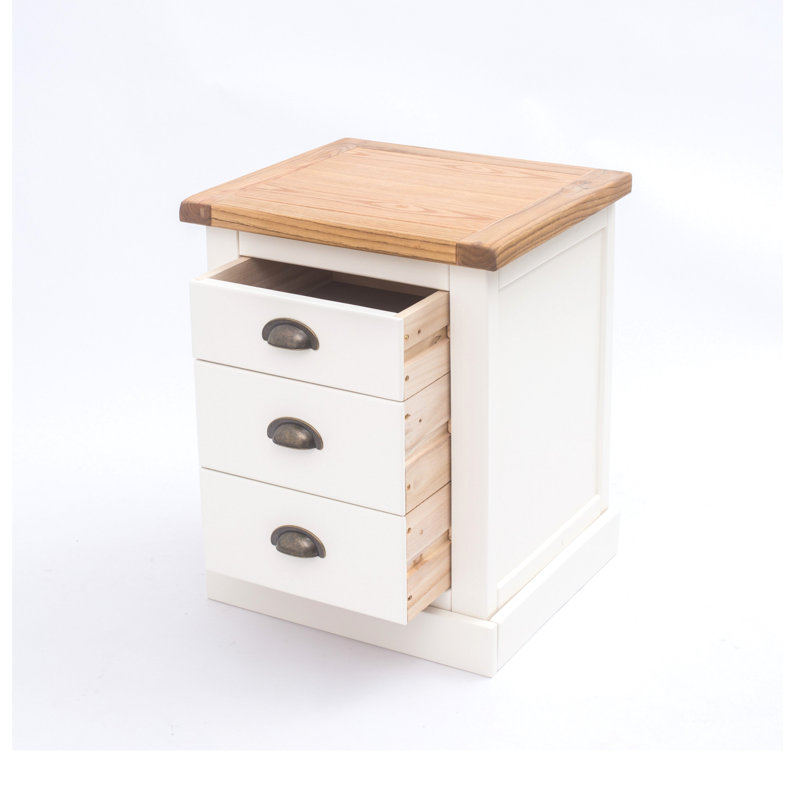 Brian 45 cm W Bedside Table, Natural/Off-White/Brass