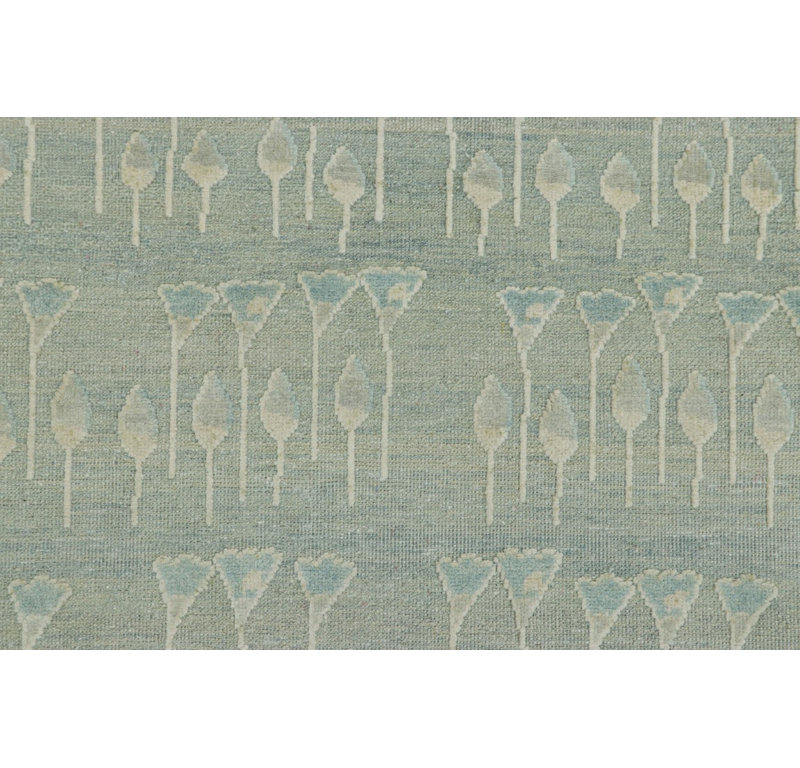 Rug & Kilim’S Block Print Custom Rug Design With Blue And Green Floral Patterns, Rectangle 12' x 15'