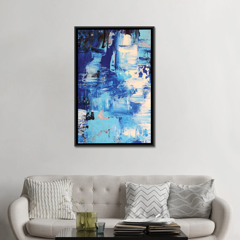 « blue abstract i », impression sur toile, H 26 po x l 18 po x P 1,5 po, Toile avec cadre noir, Pas de tapis