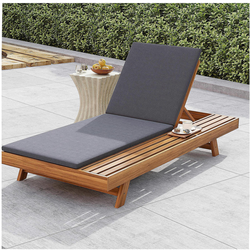 Ensemble de méridienne de salon, espace disponible d'un côté, bois d'acacia avec coussins de salon résistants à l'eau (gris foncé et épaisseur de 2 pouces) - version crème / feuille assortie disponible