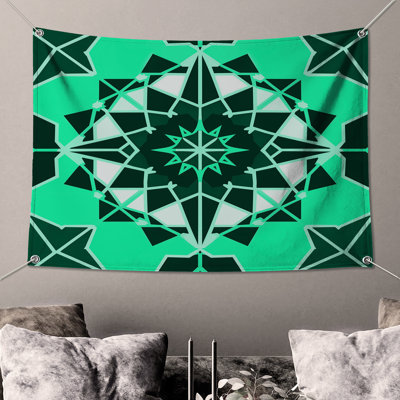 Tapisserie murale verte à motif kaléidoscope - Décoration murale kaléidoscope