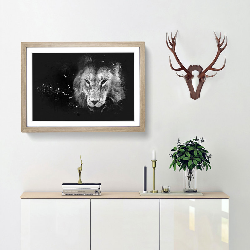 Portrait of a Lion - Picture Frame Graphic Art Print, Oak Framed, 33cm H x 45cm W x 2cm D