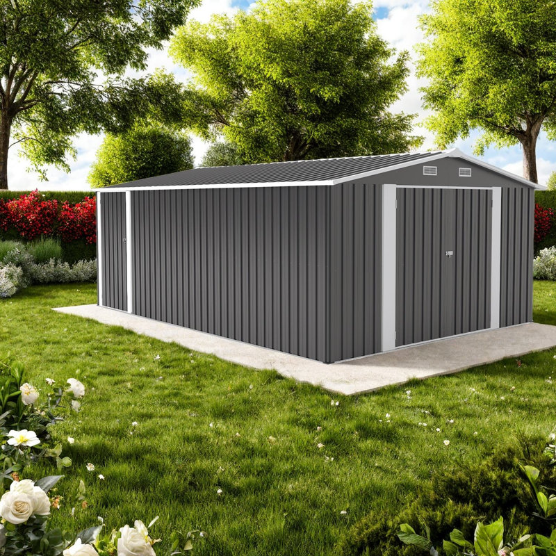 Remise de rangement en métal durable, gris foncé, style jardin moderne pour la cour arrière