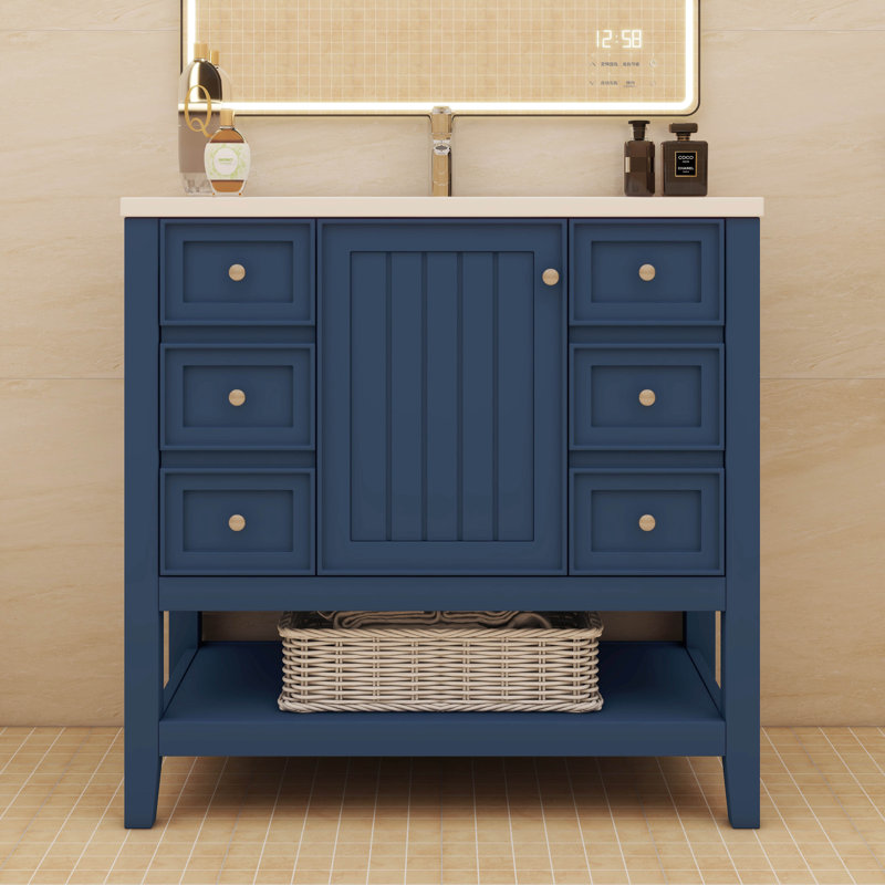 Base de meuble-lavabo de 36 pouces avec armoire et tiroirs, Bleu