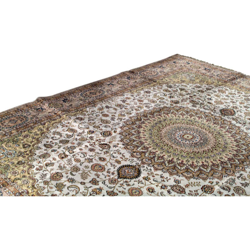 Tapis oriental noué à la main ivoire / brun