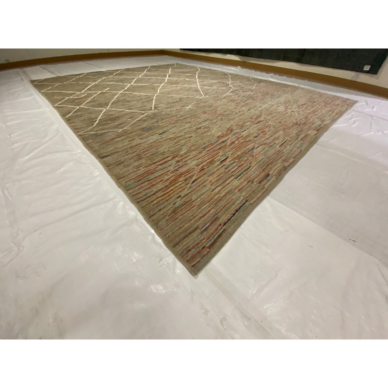 Tapis moderne et contemporain noué à la main de conception unique 9 pi 6 po x 11 pi 7 po Anatolian
