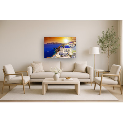 Art mural en verre trempé sans cadre Santorini Sunset - 40 po x 60 po
