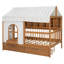 Lit pour enfant pleine grandeur en noyer avec tiroirs de rangement, bibliothèque à DEL, structure en bois-810438794