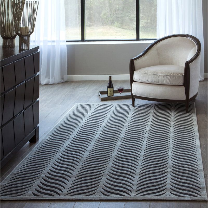Tapis à rayures argentée Gilberta, Rectangle 2 pi x 3 pi