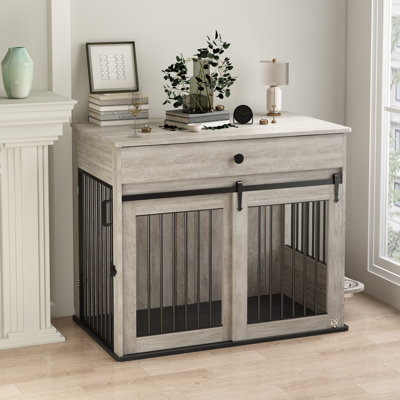 Meuble de 39 po en bois avec cage coulissante, porte latérale et bols rotatifs, rangement de tiroir, conception de table de bout