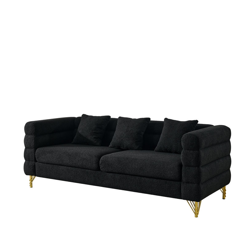 81 Inch Oversized 3 Seater Sectional Sofa, Living Room Comfort Fabric Sectional Sofe-Deep Seating Sectional Sofa, Soft Sitting With 3 Pillows For Living Room,Bedroom,Office Teddy