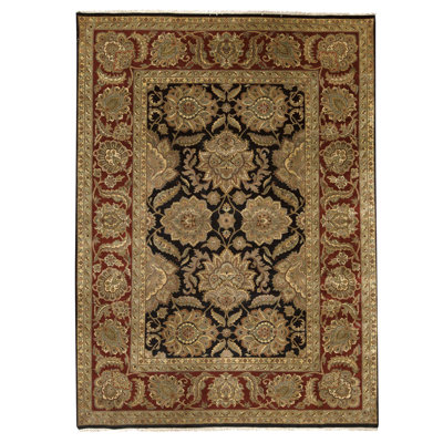 High-Quality Hand-Knotted Black And Rust Area Rug