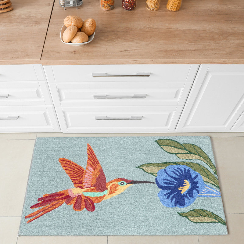 Ismay Synthetic Water Resistant Kitchen Mat, Rectangle 2' x 3', Blue/Orange