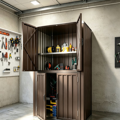 Armoire de rangement d'extérieur à structure métallique, abris de jardin verrouillables et étanches avec étagères, armoire de rangement d'extérieur et de garage pour patio, cour arrière, pelouse