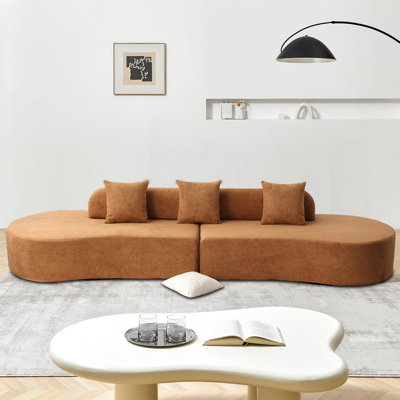 Modern Minimalist Frame-less Compressed Curved Terrycloth Fabric Upholstered Modular Sofa
