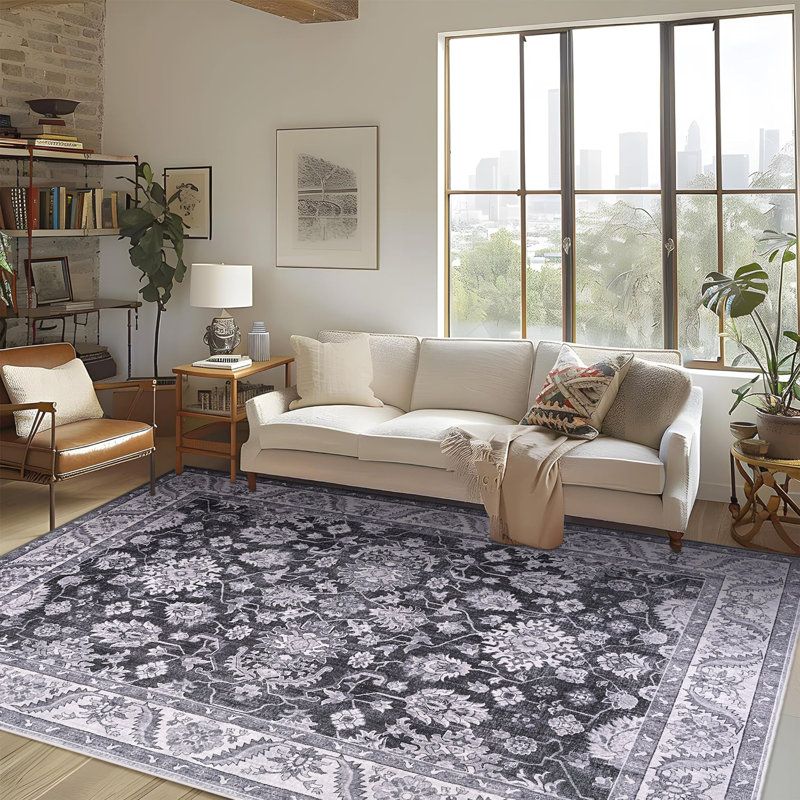 Tapis à motif floral lavable Fillender, Rectangle 5 pi x 7 pi 1 po