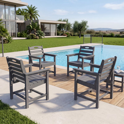 4-Piece HDPE Outdoor Dining Chairs with Armrests All-Weather Ergonomic Armchairs for Backyard & Deck