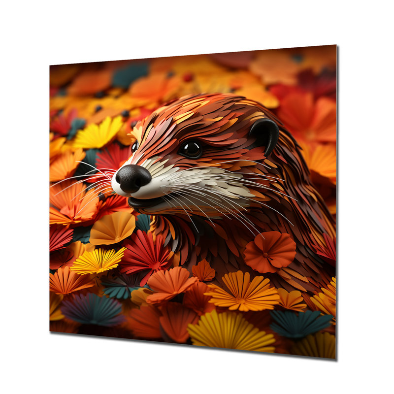 Autumn Beaver Wonders III - Art mural en métal avec un ours en peluche, H 29 po x l 29 po