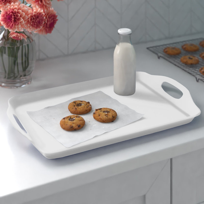 Reston Lloyd Multi-Purpose 18" Rectangle Melamine Plastic Handled Tray, White