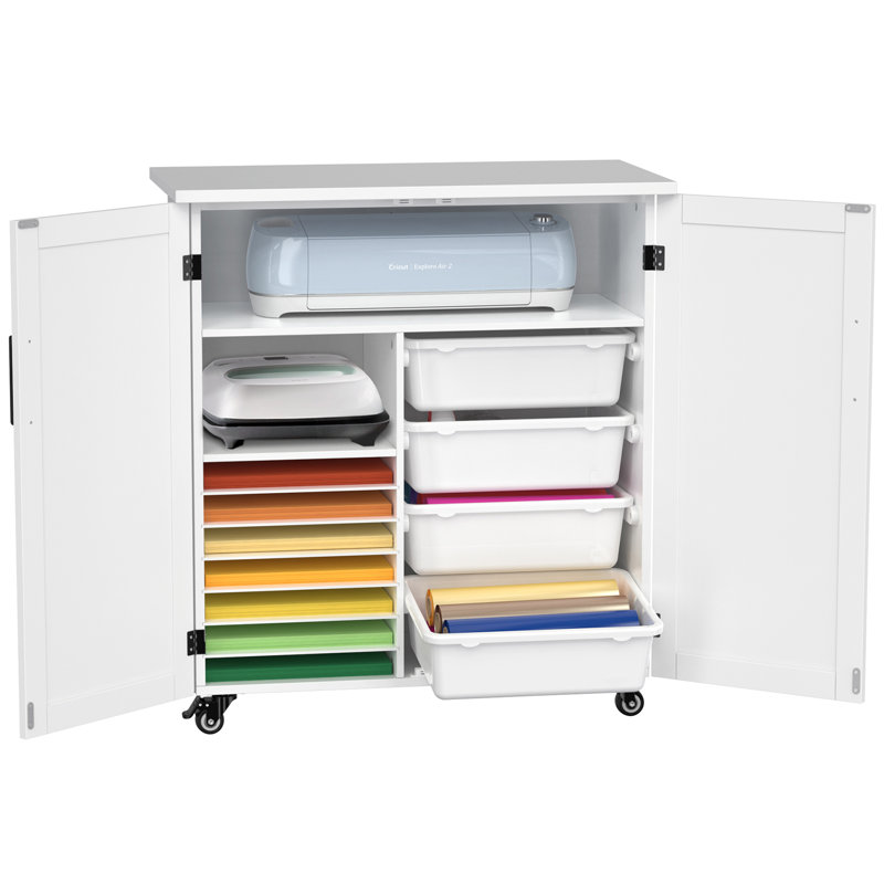 White Rolling Craft Cart with Storage for Cricut Machine
