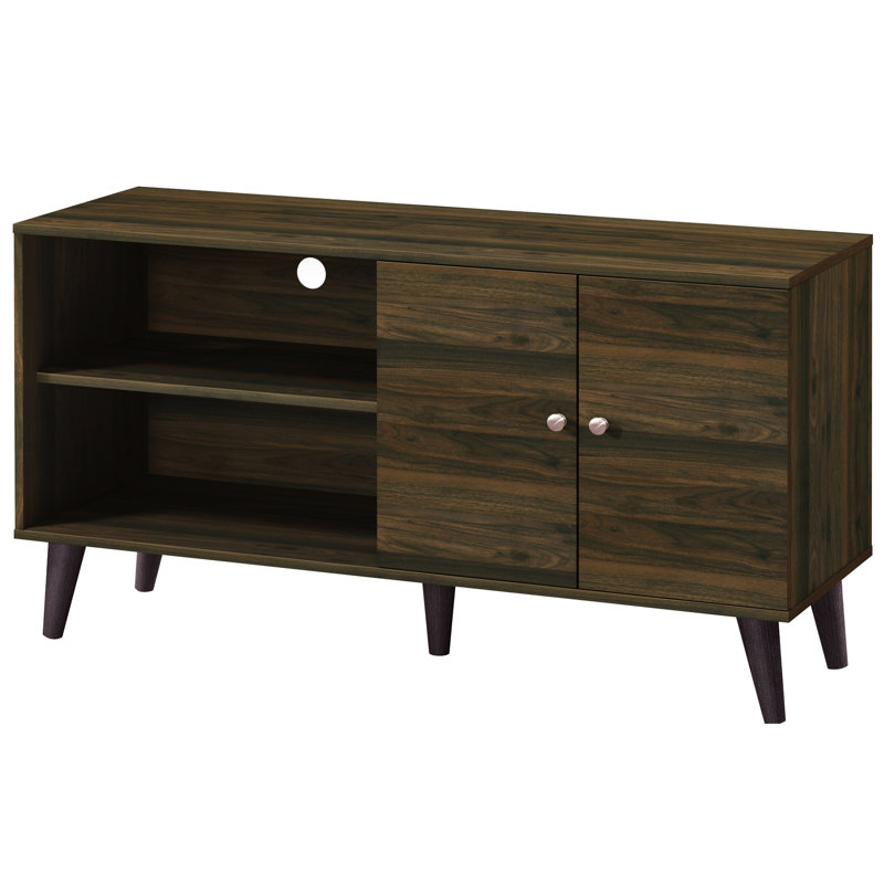 Modern Walnut Tv Shelf With Storage, Fits Tvs Up To 50-59 Stylish Mid-Century Stand, Finish, For 50-59" Storage