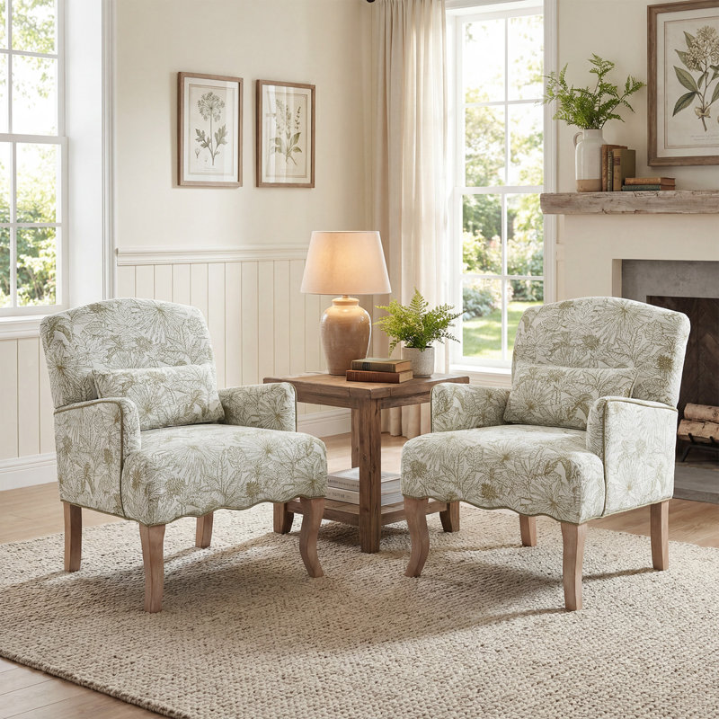 Ariew Tufted Armchair Upholstered Solid Wood Accent Chair for Living Room,Bedroom, Beige