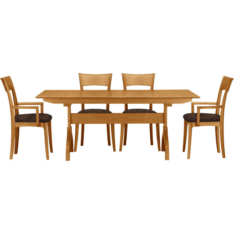 Sarah 5 - Piece Dining Set, Natural Cherry, Coffee Leather