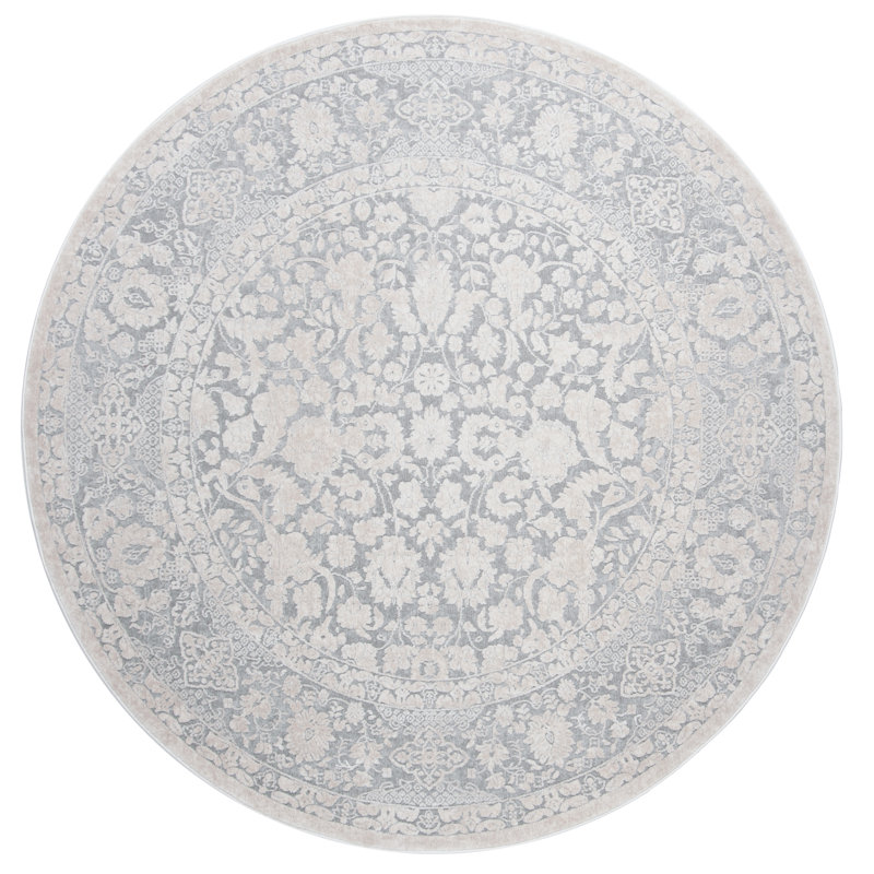Calidia Floral Light Gray/Cream Area Rug, Round 8'