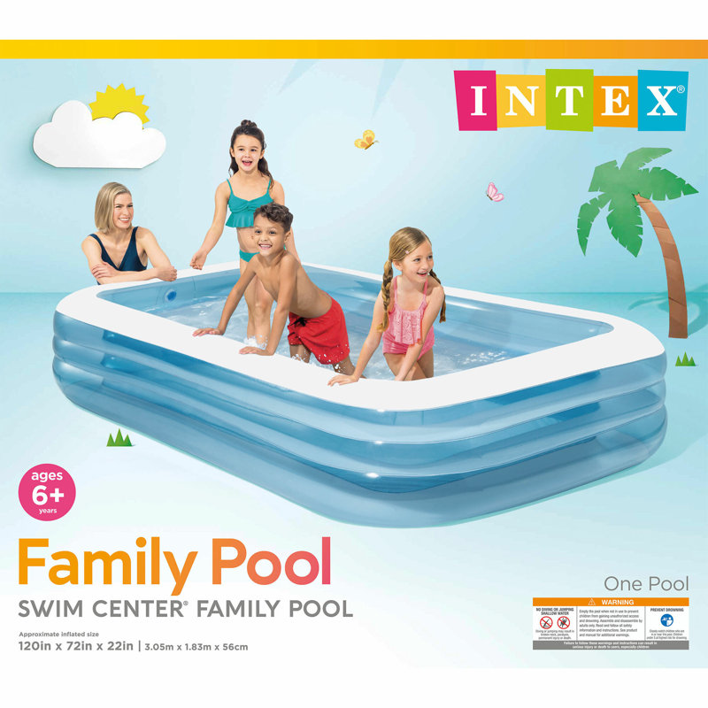Blue and White Inflatable Rectangular Family Pool for Kids