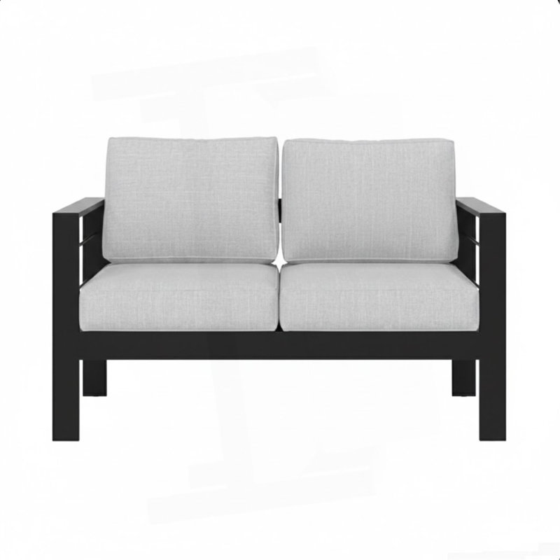 Causeuse de patio en aluminium toutes saisons de 50 po avec structure à coussins épais, Gris, Noir