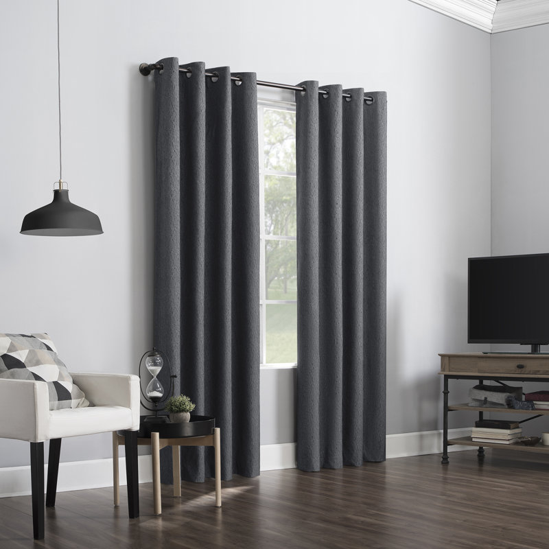Dimensional 100% Blackout Thermal Grommet Single Curtain Panel, 52" W x 84" L, Charcoal