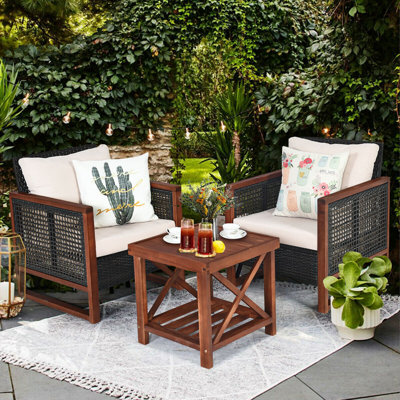 Oxford Outdoor 3 Pieces Acacia Wood Patio Furniture Set with Coffee Table