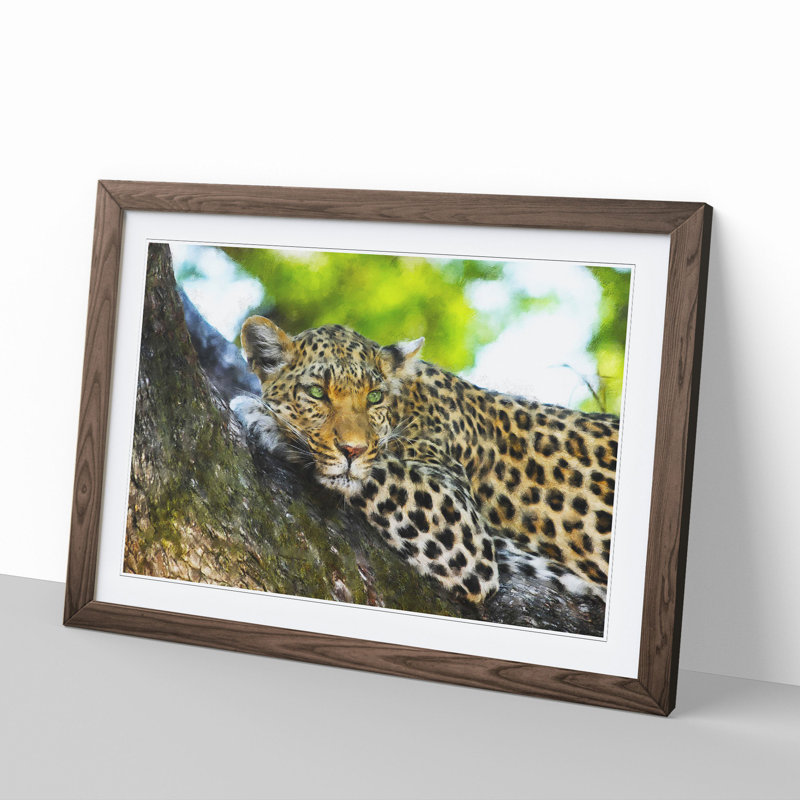 Leopard Vol.2 - Picture Frame Painting, 27cm H x 36cm W x 2cm D, Walnut Framed