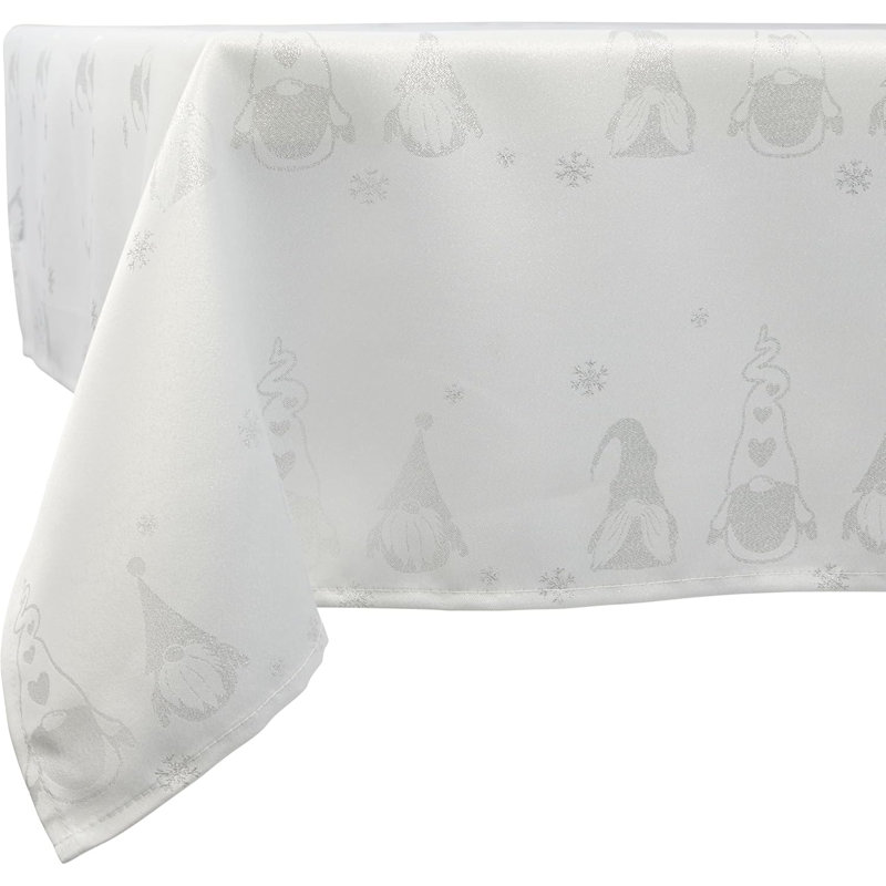 Christmas Tablecloth Metallic Gonk Theme Embossed Design, 132cm W x 178cm L, White