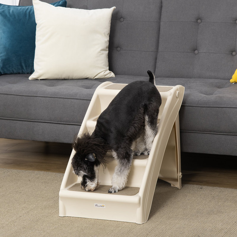 Four-Step Foldable Pet Stairs with Non-Slip Mats for S XS Dogs, Beige