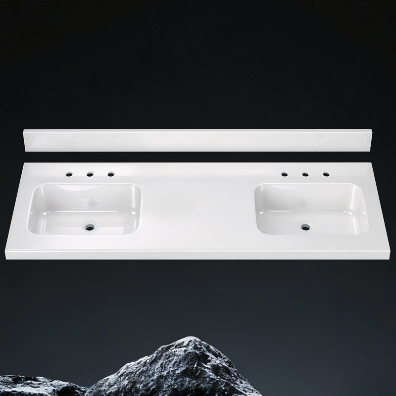 72 in W x 22 in D White Solid Surface Double Sink Vanity Top with Integrated Basins and 4 in Backsplash