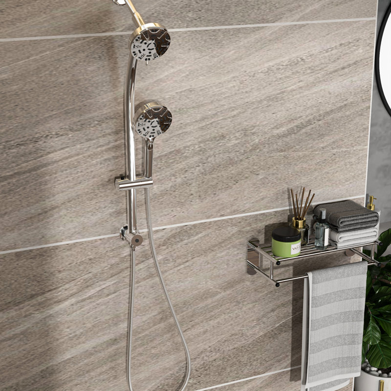 Dual Shower Head With 4.7" Head, 8 Hand Shower, , Adjustable Holder Wall Mounted Showerhead, 8 Settings, Hose, Brushed Nickel