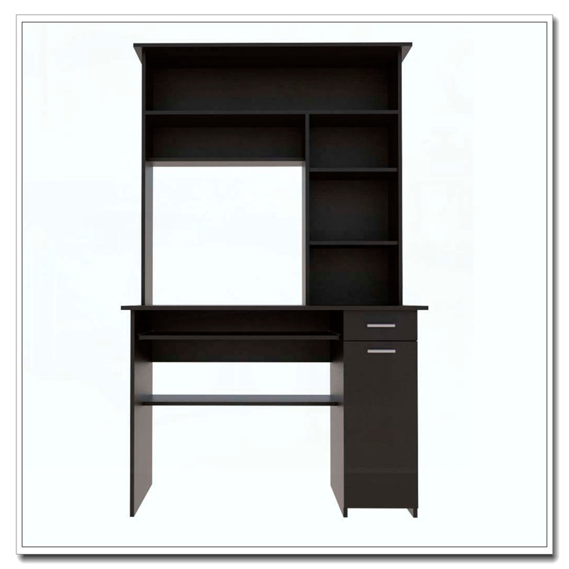 Black Wengue 2-Drawer 7-Shelf Computer Desk with Hutch, Black