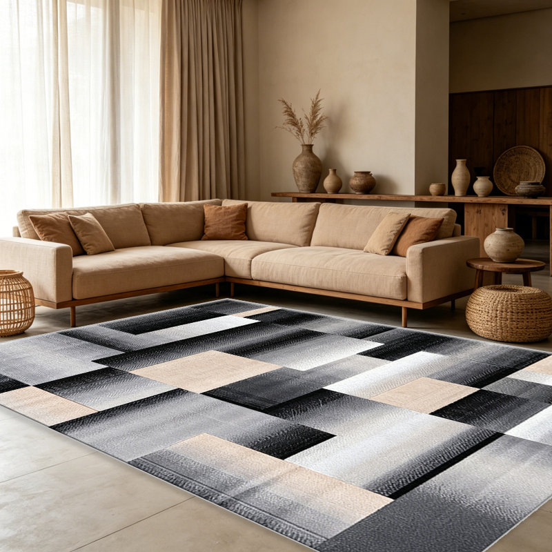 Beige Geometric Abstract carpet-easy to clean, machine-washable, soft and comfortable; suitable for door mats, kitchens, living rooms, bedrooms, corridors, and laundry areas. Easy to clean, durable carpet for home decoration.