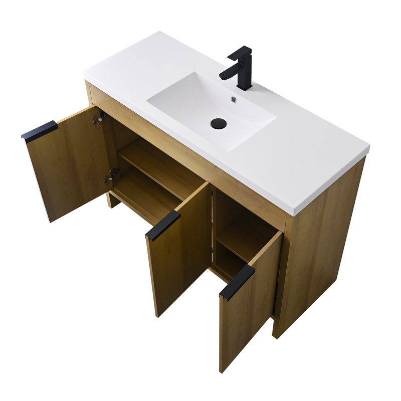 48 in. Single Vanity in Natural Oak finish with Solid Surface Resin White Sink, 48"
