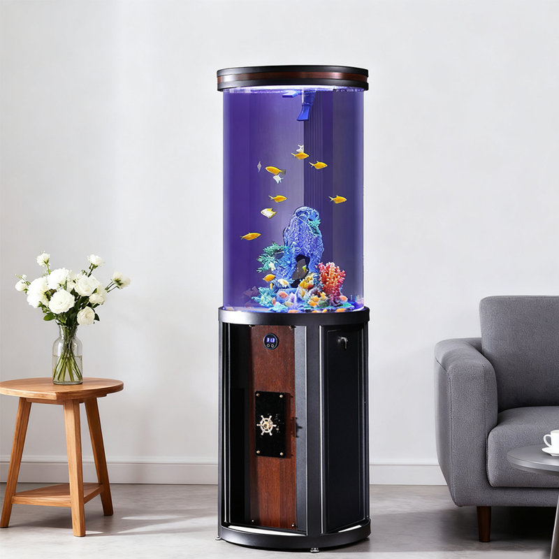 Aquarium cylindrique en acrylique avec cadre en fer, Noir
