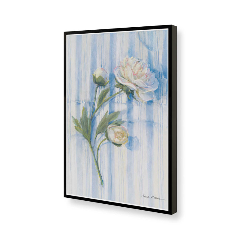 «Peony On Blue Stripe» par Carol Rowan, reproduction d'art sur toile, Noir, H 16 po x l 12 po
