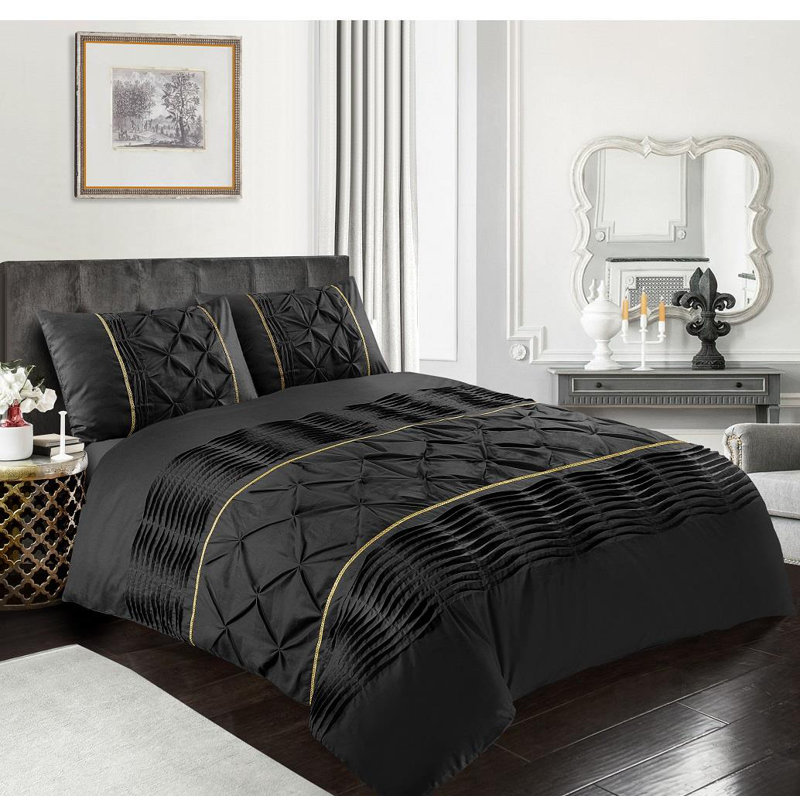 Nappanee Cotton Blend No Pattern Duvet Cover Set with Pillowcases, Super King, Black