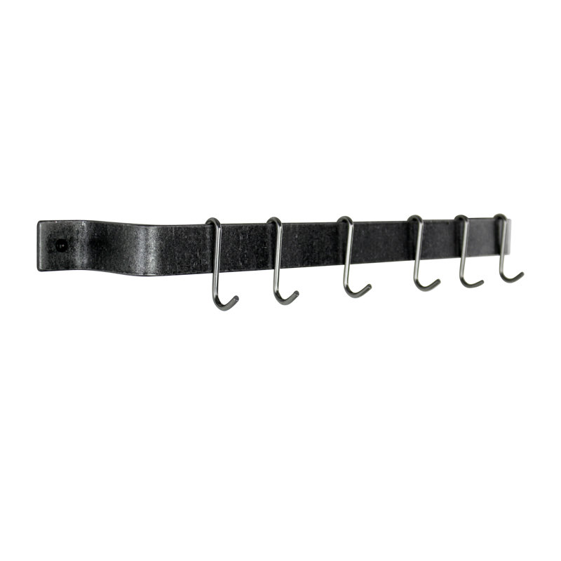 Handcrafted Easy Wall Mounted Pot Rack, Hammered Steel, 3" H x 24" W x 3" D