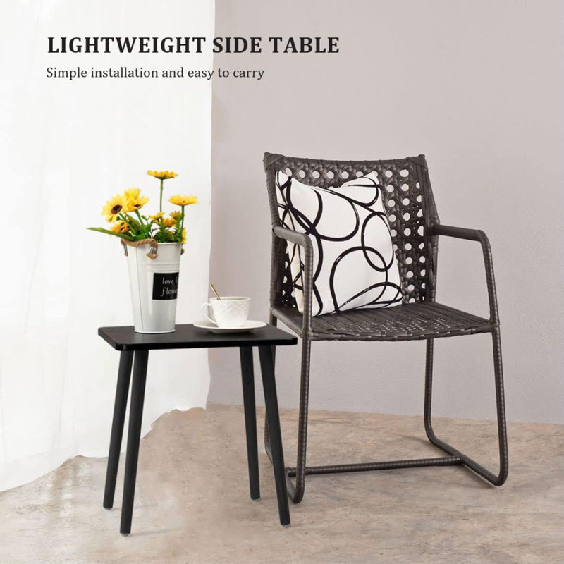 Black Rectangular Solid Wood Side Table with Natural Legs