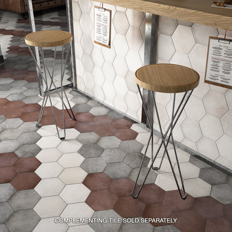Heritage Hex 7" x 8" Porcelain Stone Look Wall & Floor Tile, Snow