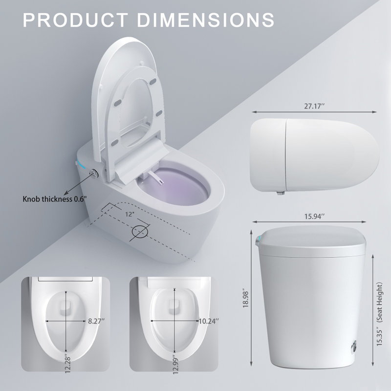 YULIKA 1.3 Gallons GPF Elongated Comfort Height Floor Mounted Bidet Toilet (Seat Included)